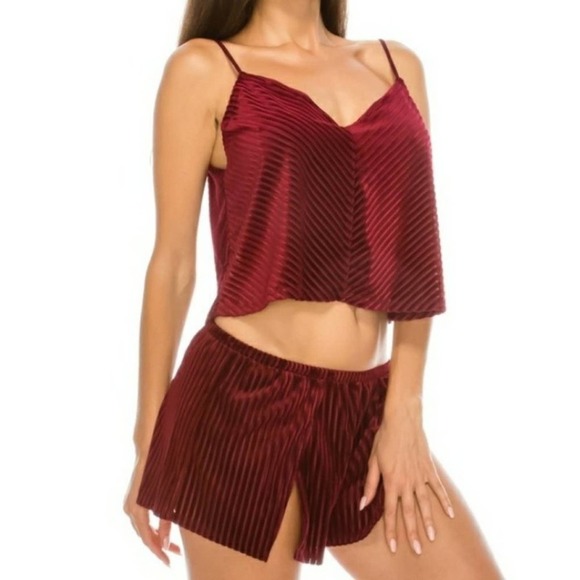 Burgundy Red Pajama Shorts and Tank Top Set - Picture 4 of 4